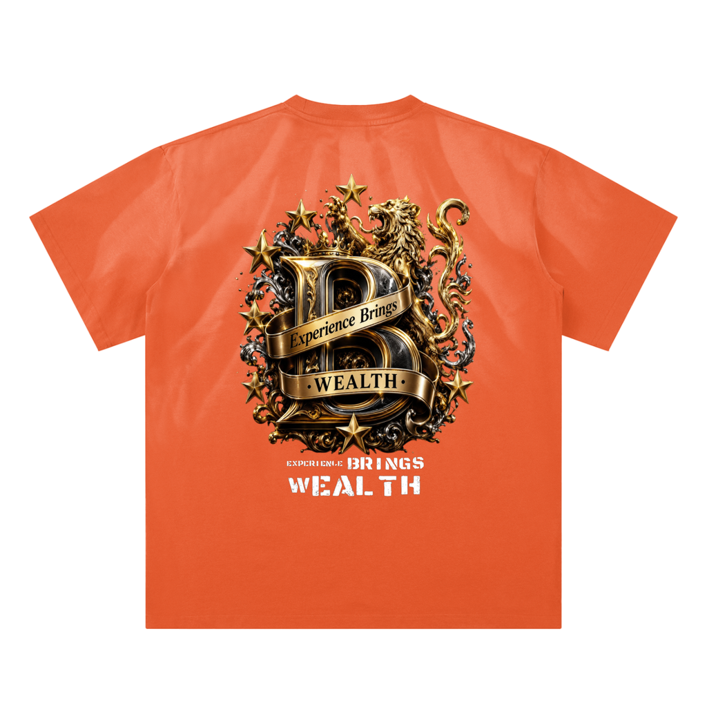Bomura "Experience Brings Wealth" Gold B Crest Hand-Scrunched Sunfade Tee