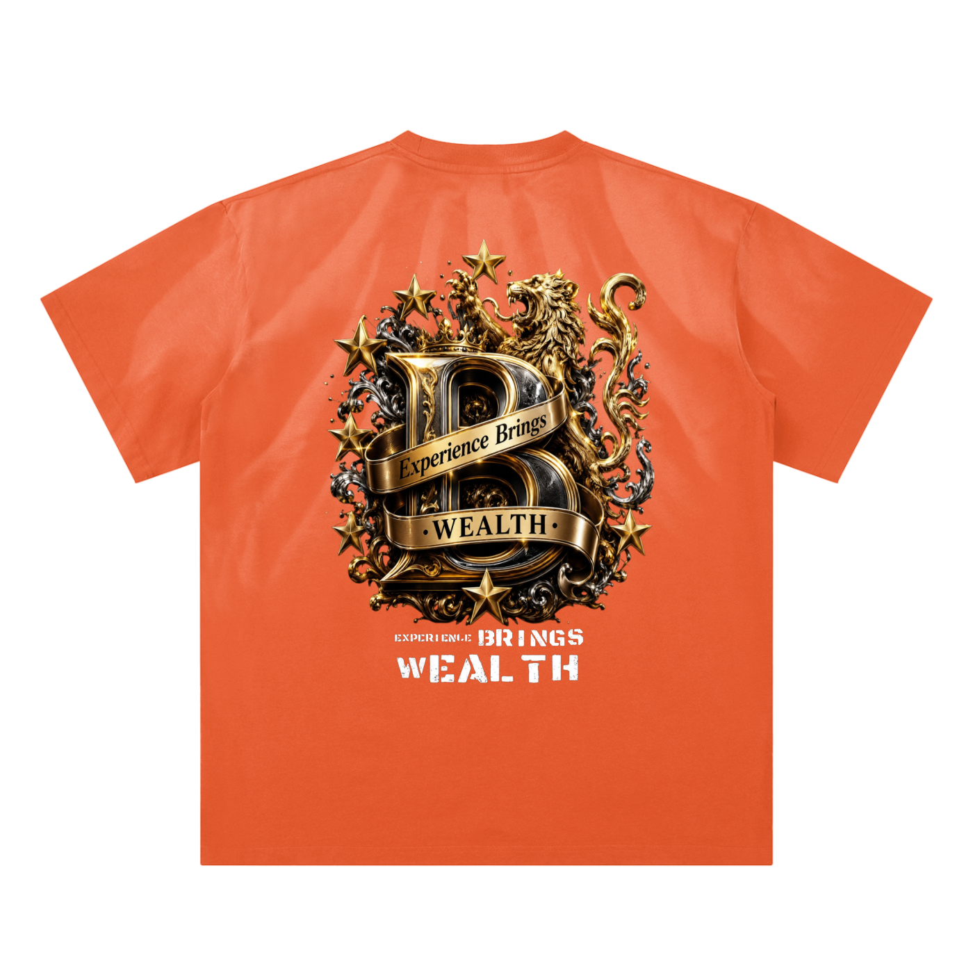 Bomura "Experience Brings Wealth" Gold B Crest Hand-Scrunched Sunfade Tee
