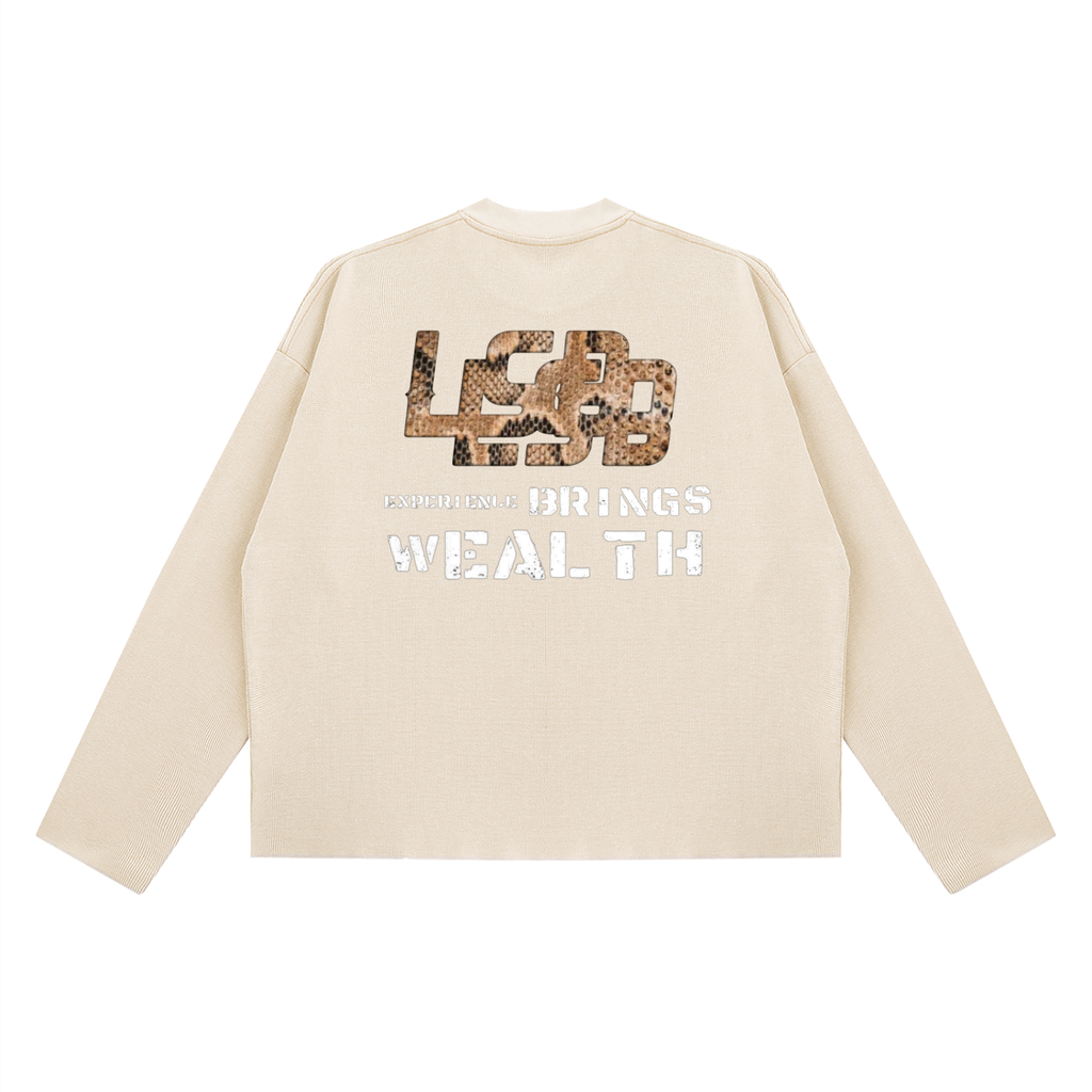 Bomura "Experience Brings Wealth" Snakeskin Waffle Boxy Long Sleeve