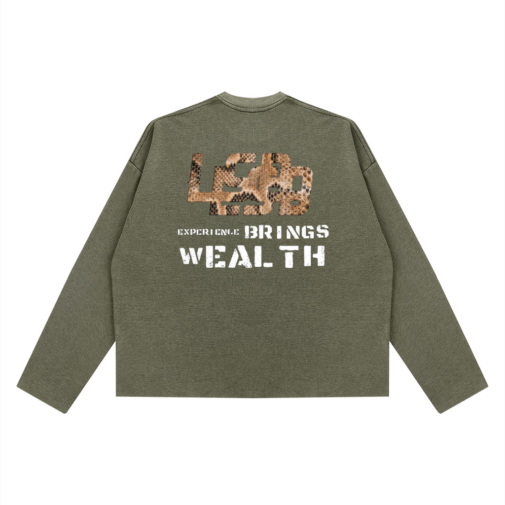 Bomura "Experience Brings Wealth" Snakeskin Waffle Boxy Long Sleeve