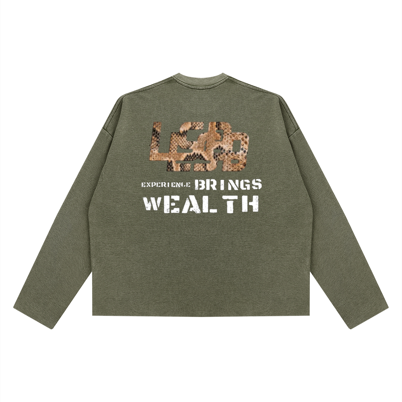 Bomura "Experience Brings Wealth" Snakeskin Waffle Boxy Long Sleeve