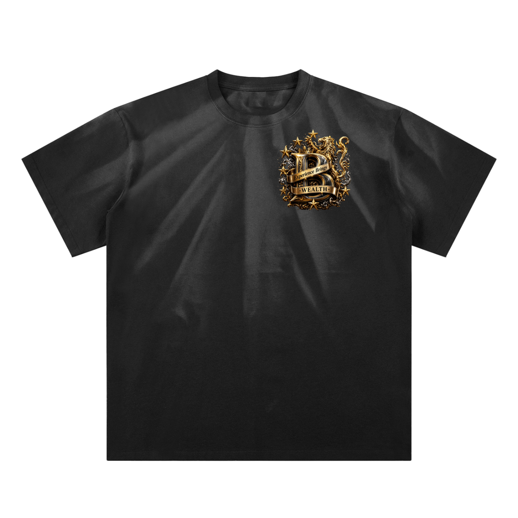 Bomura "Experience Brings Wealth" Gold B Crest Hand-Scrunched Sunfade Tee