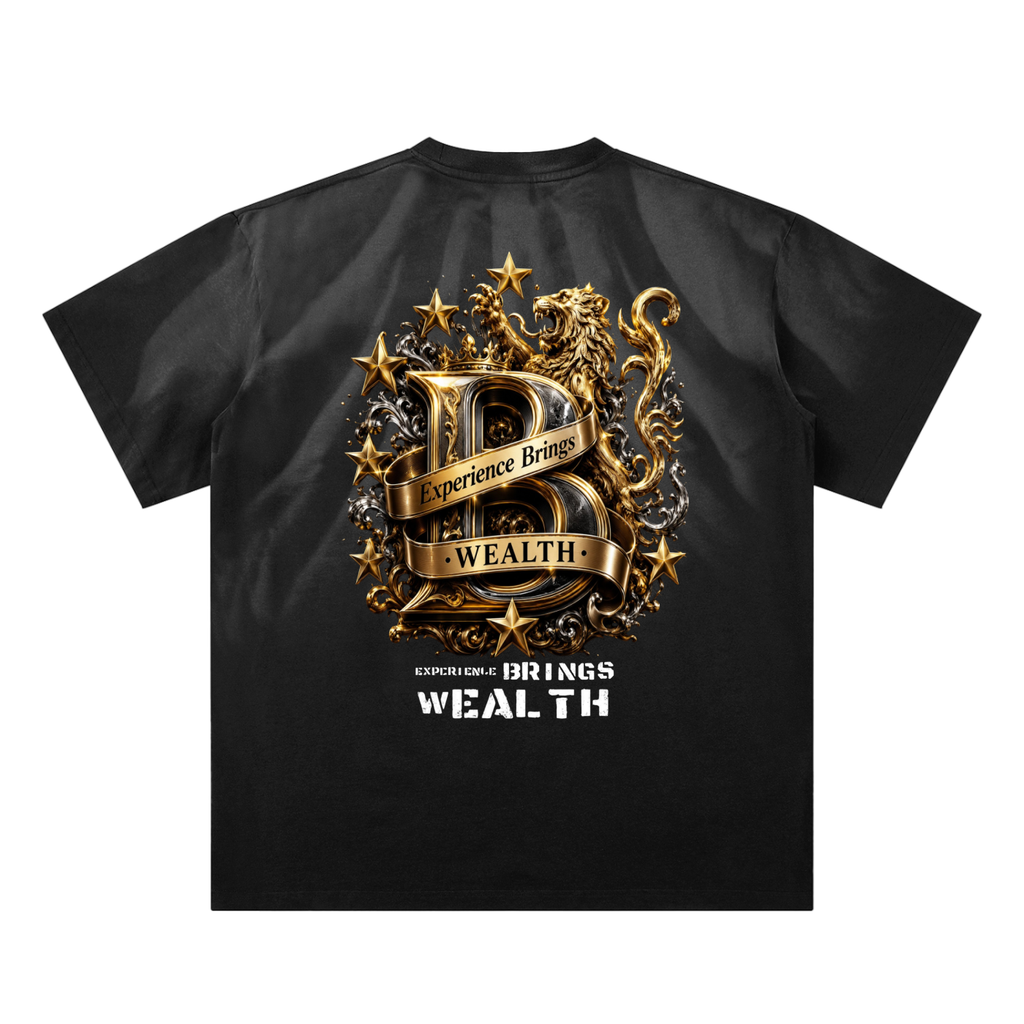 Bomura "Experience Brings Wealth" Gold B Crest Hand-Scrunched Sunfade Tee