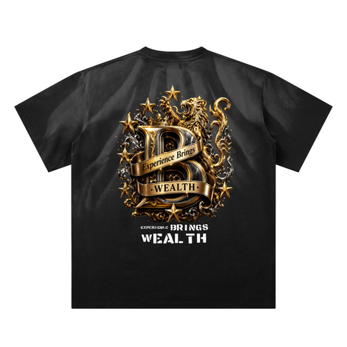 Bomura "Experience Brings Wealth" Gold B Crest Hand-Scrunched Sunfade Tee