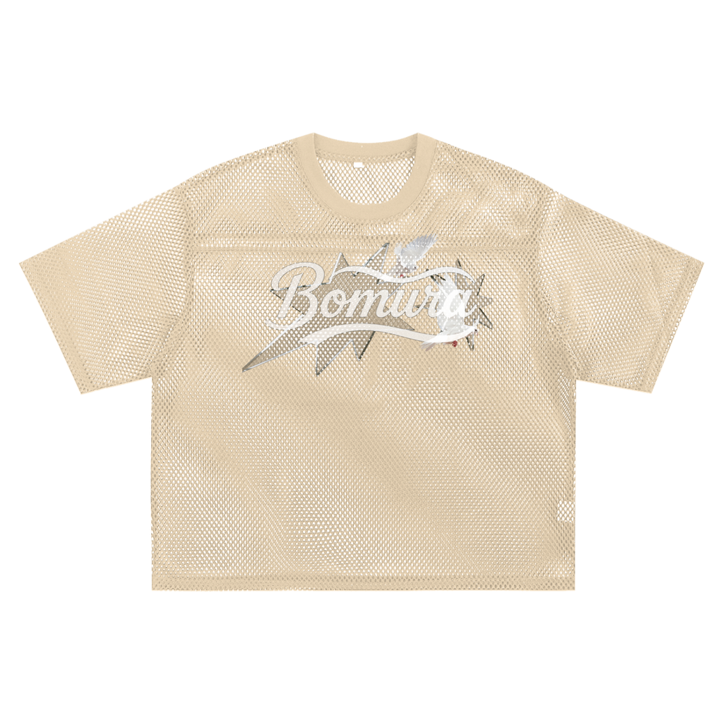 Bomura "Wear the Best Quality" Eagle Script See-Through Mesh Boxy Tee