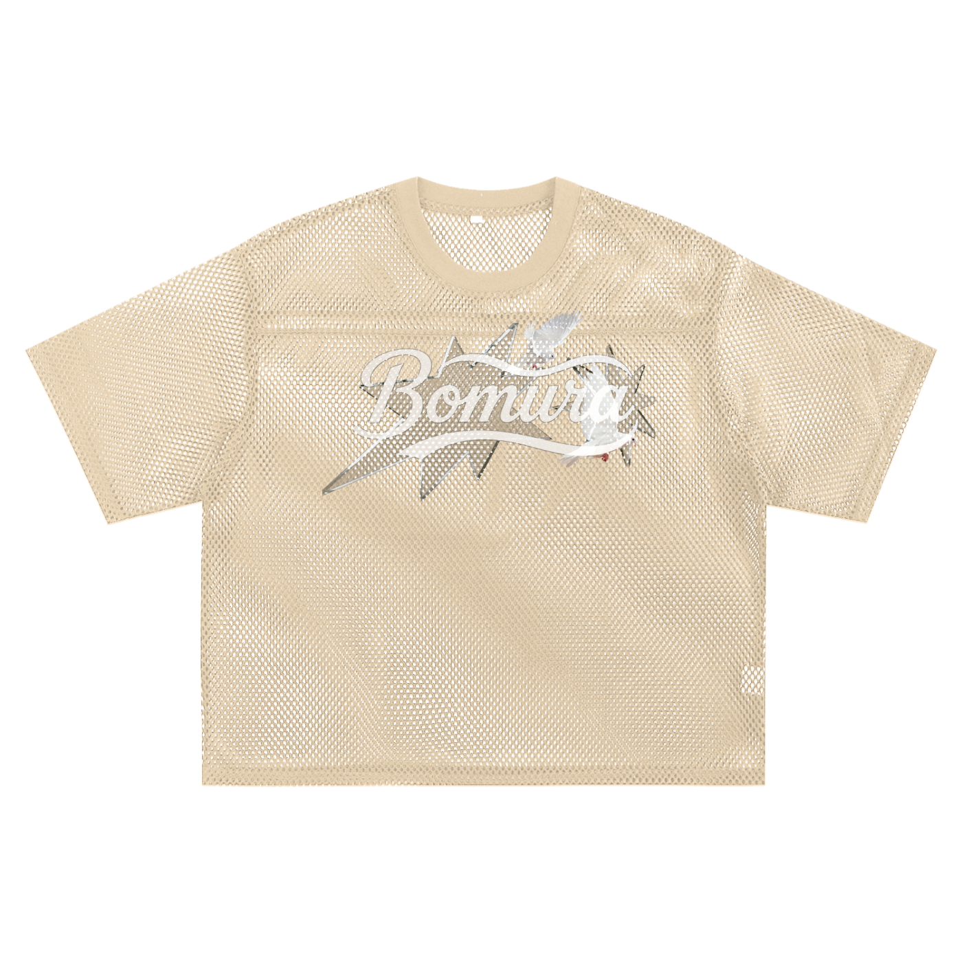 Bomura "Wear the Best Quality" Eagle Script See-Through Mesh Boxy Tee