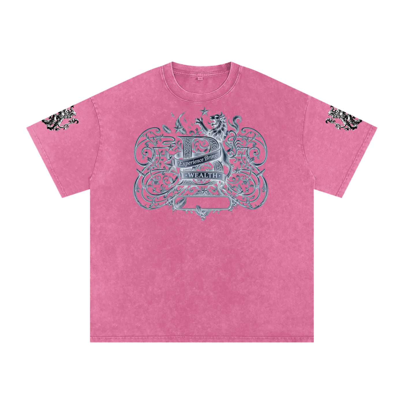 Bomura "Experience Brings Wealth" Lion Crest Snow Wash Oversized Tee