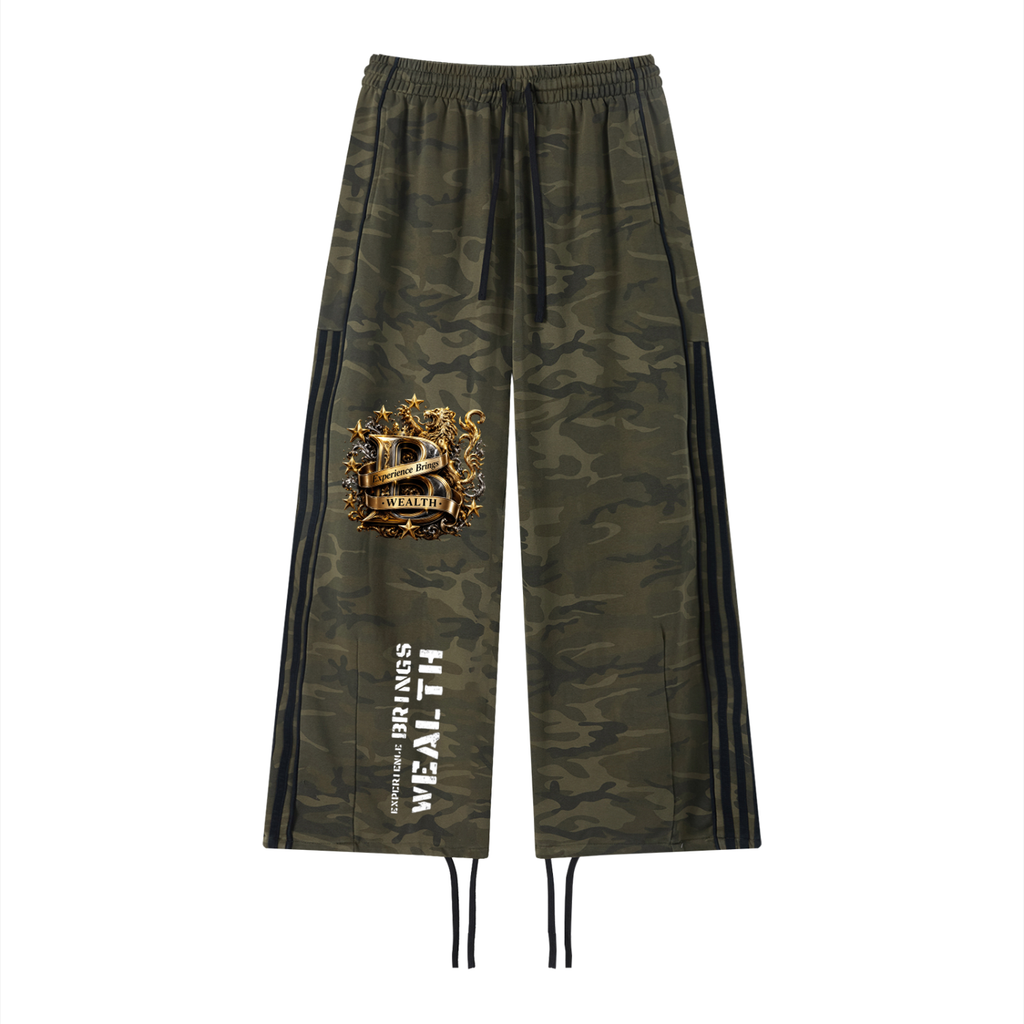 Bomura Gold B Crest All-Over Camo Contrast Panel Wide Leg Sweatpants