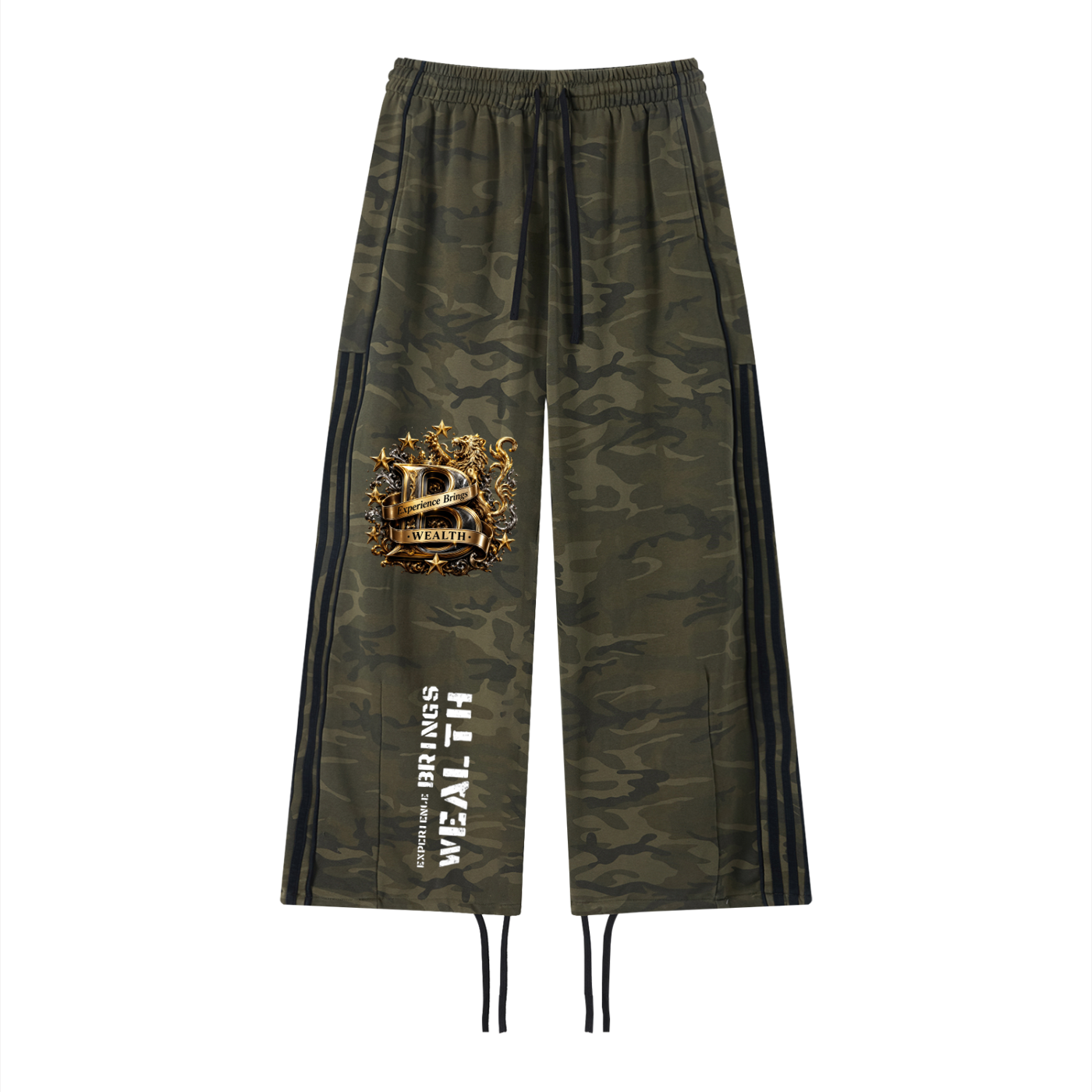 Bomura Gold B Crest All-Over Camo Contrast Panel Wide Leg Sweatpants