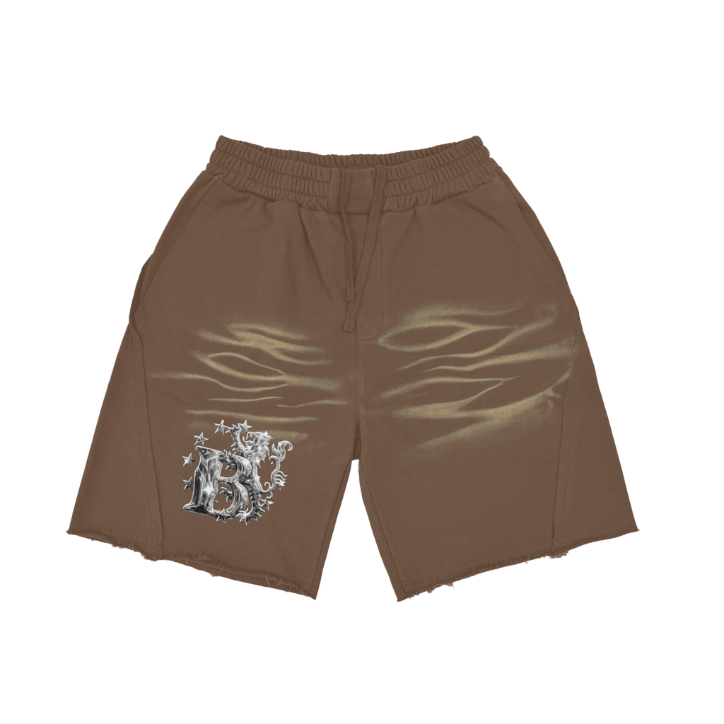Bomura Inferno Lion Emblem Washed Monogram Shorts