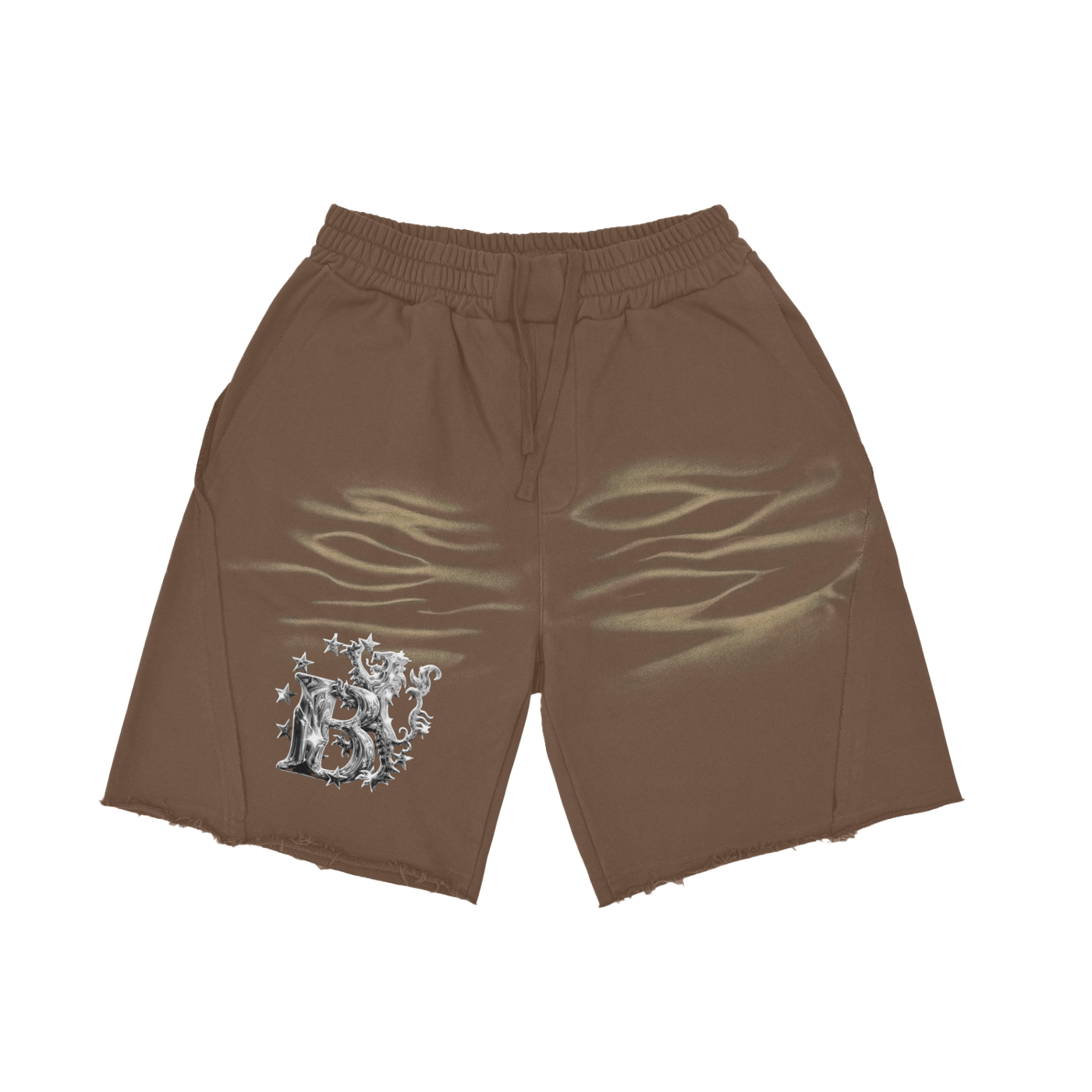 Bomura Inferno Lion Emblem Washed Monogram Shorts