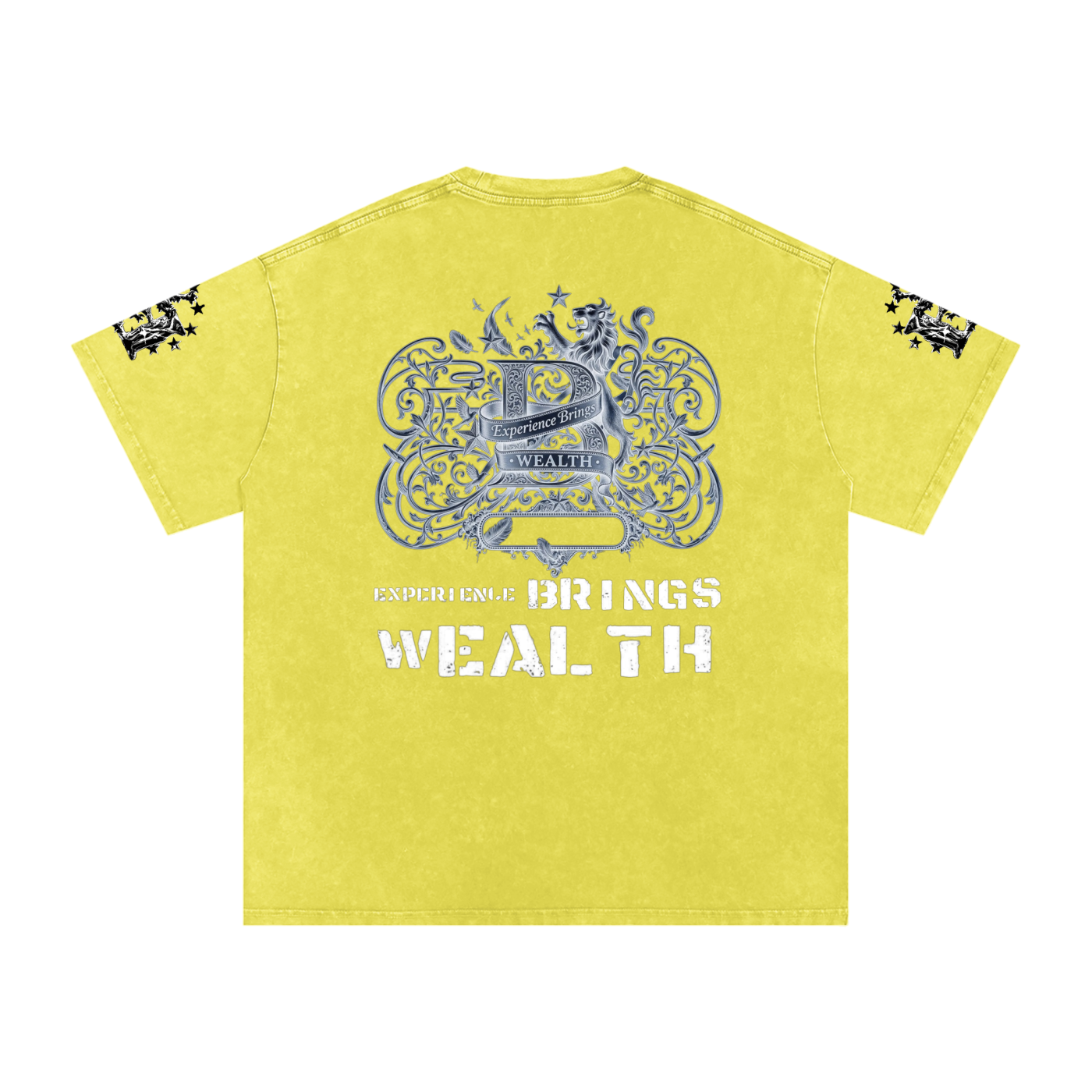 Bomura "Experience Brings Wealth" Lion Crest Snow Wash Oversized Tee