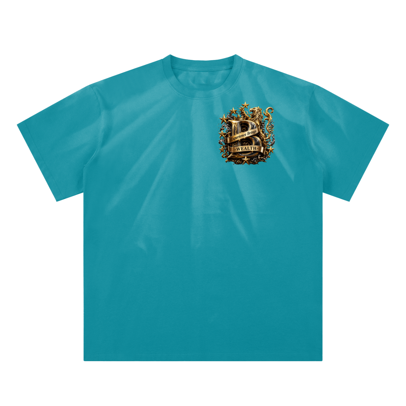 Bomura "Experience Brings Wealth" Gold B Crest Hand-Scrunched Sunfade Tee