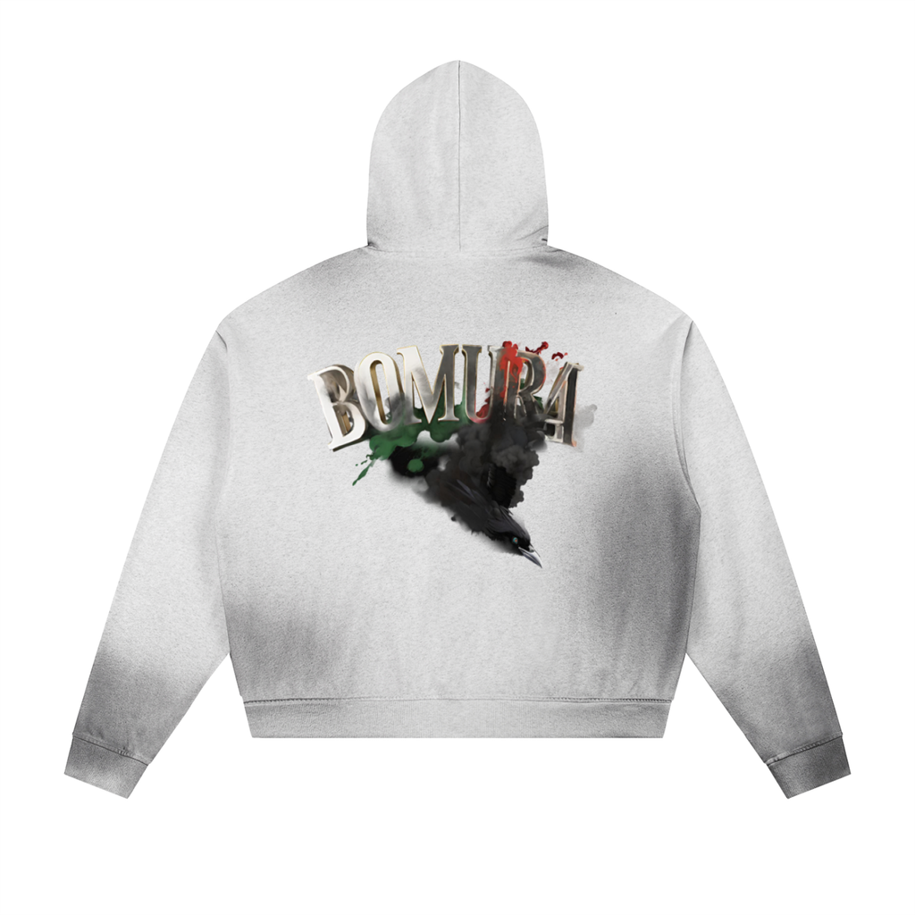 BOMURA Crow Sigil Metal Piece Oversized Zip Hoodie