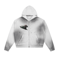 BOMURA Crow Sigil Metal Piece Oversized Zip Hoodie