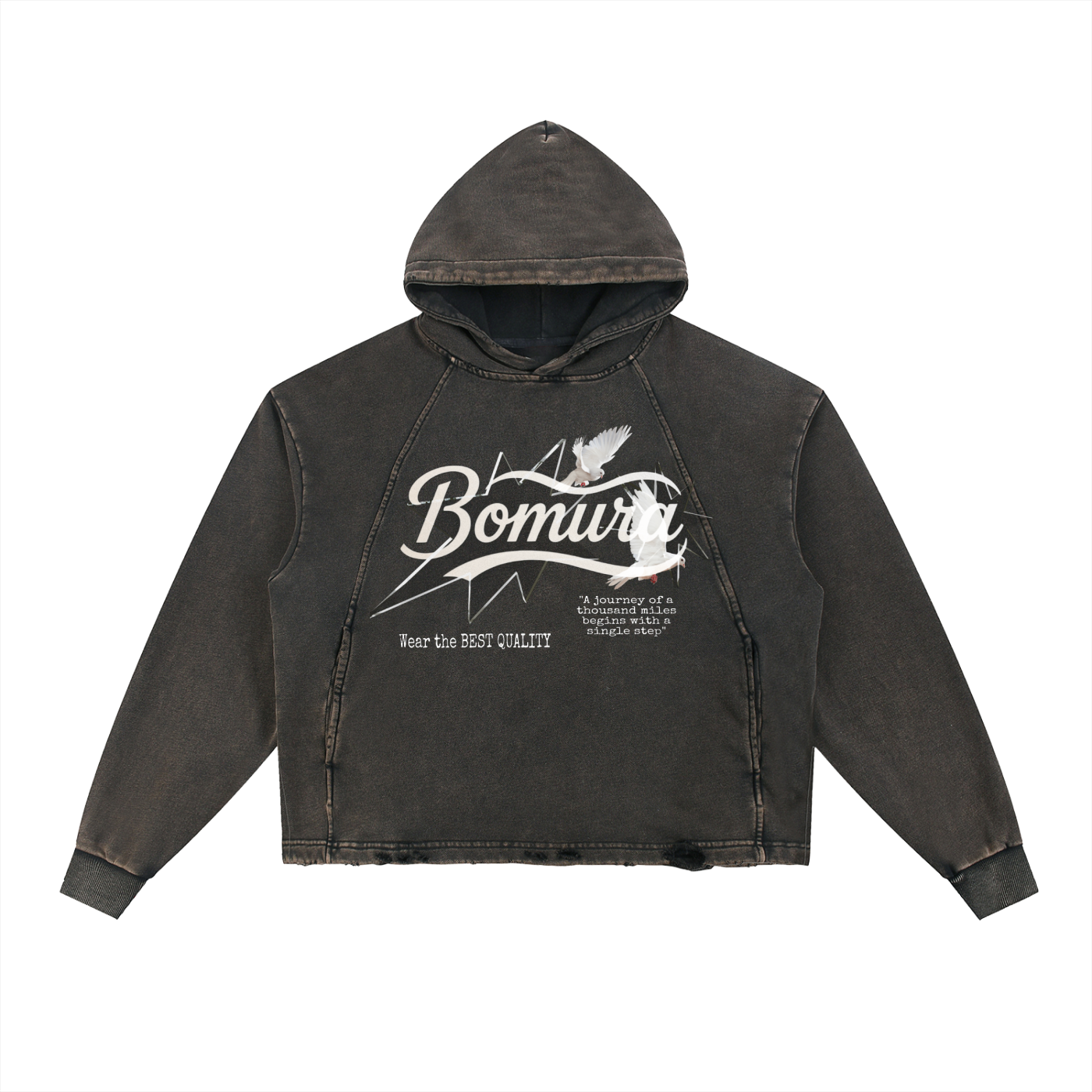 Bomura Collection '26 Vintage Washed Frayed-Hem Hoodie