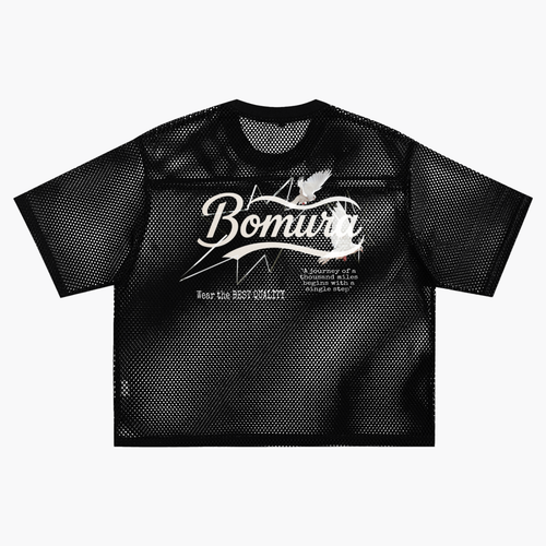 Bomura "Wear the Best Quality" Eagle Script See-Through Mesh Boxy Tee
