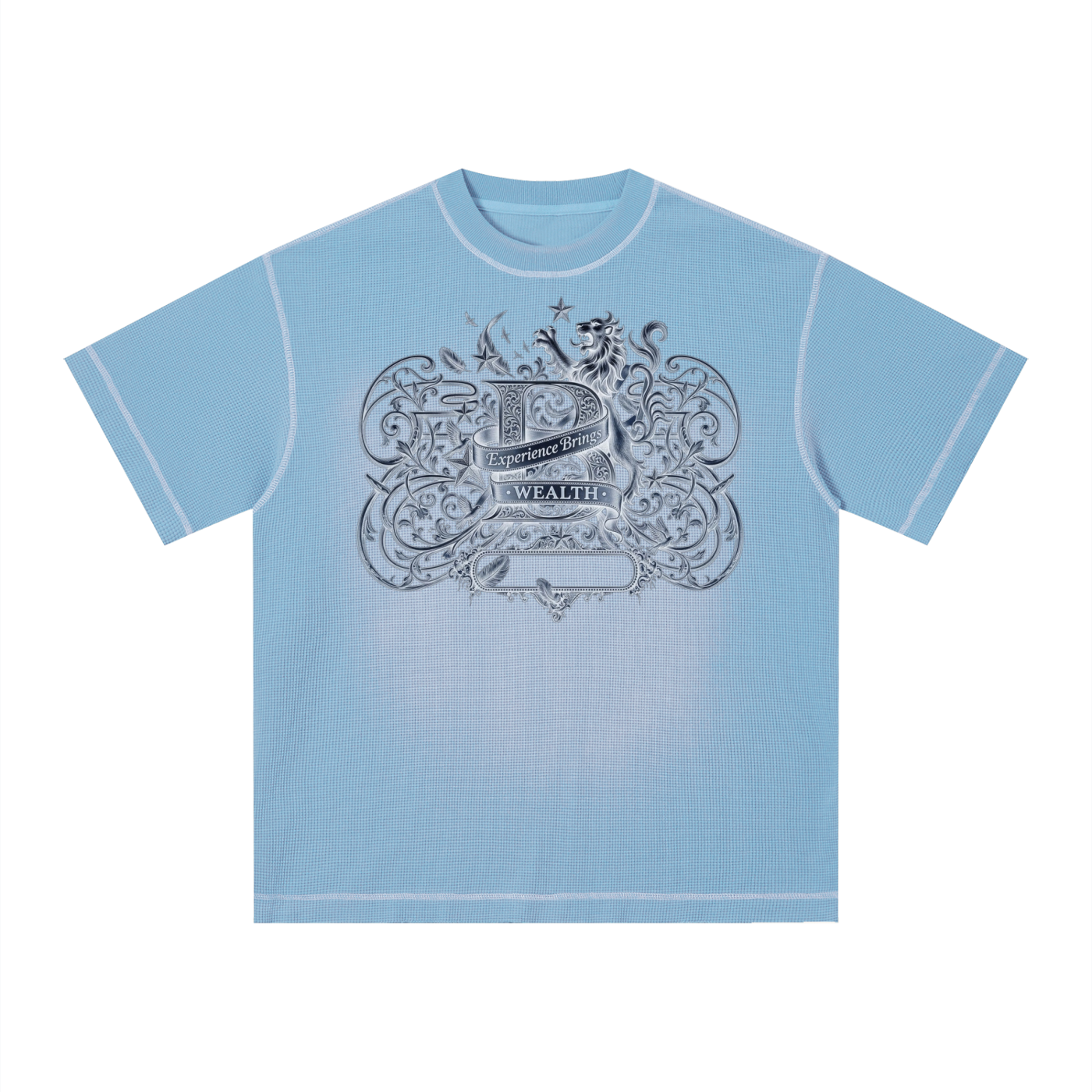 Bomura "Experience Brings Wealth" Lion Crest Contrast Stitch Sunfade Waffle Tee