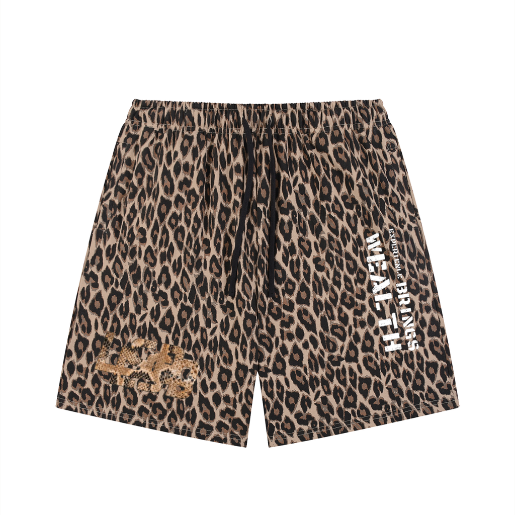 Bomura "Experience Brings Wealth" LSB Leopard Drawstring Shorts