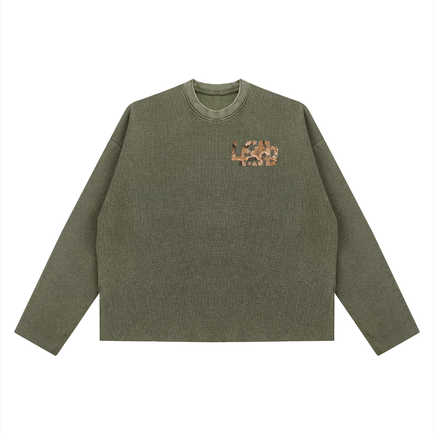 Bomura "Experience Brings Wealth" Snakeskin Waffle Boxy Long Sleeve
