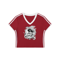 Women's Retro Binding V-Neck Crop T-Shirt