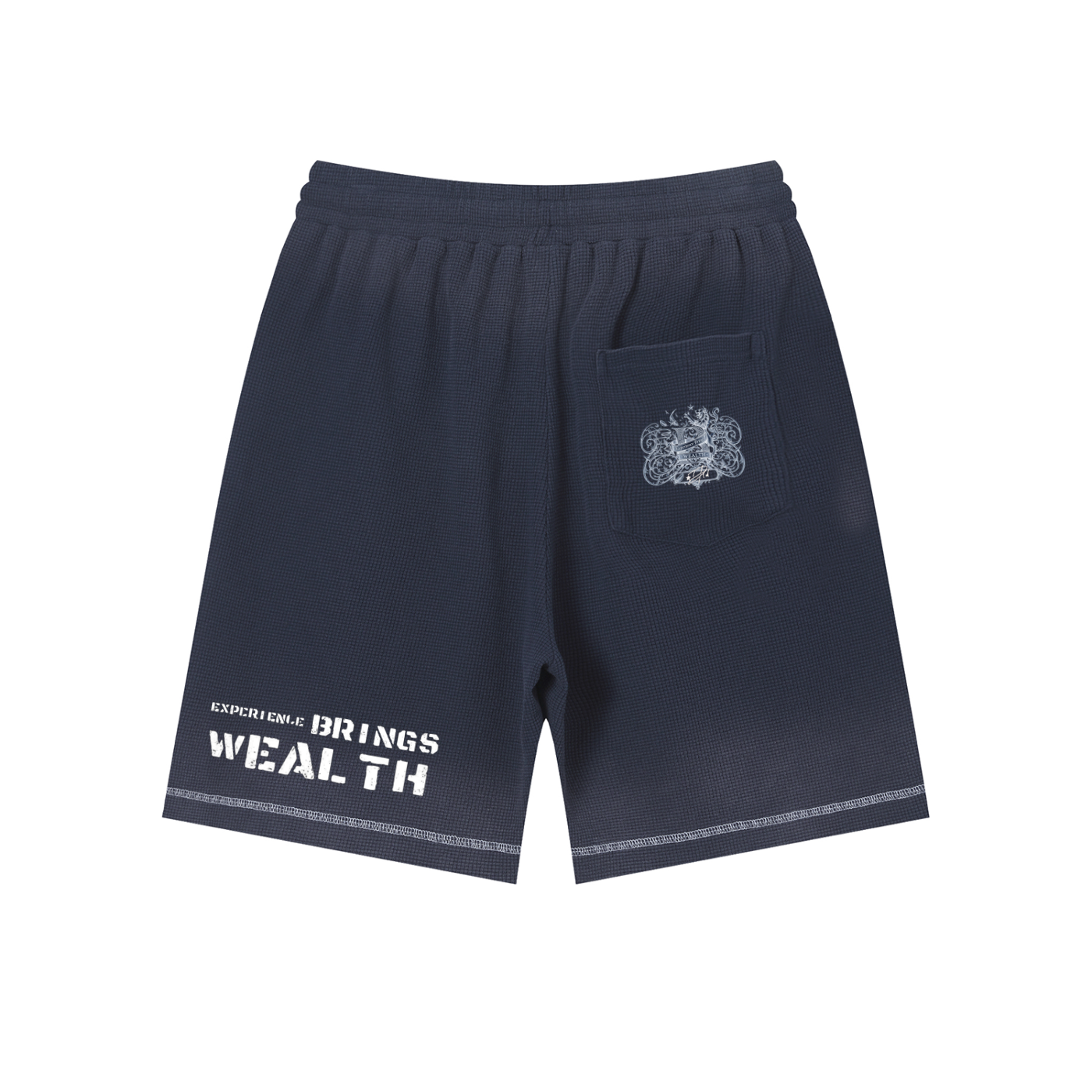 Bomura "Experience Brings Wealth" Lion Crest Contrast Stitch Sunfade Waffle Shorts