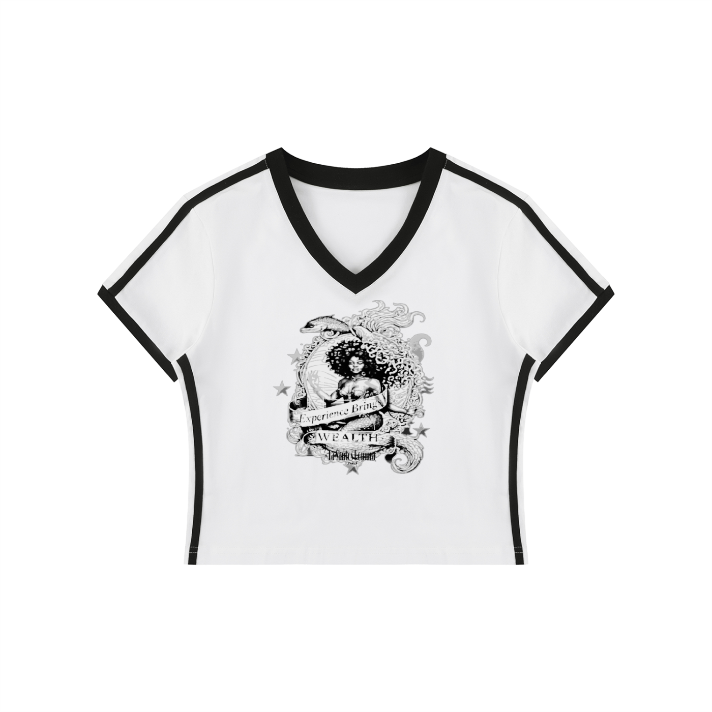 LaSantos Bomura "Experience Brings Wealth" Varsity Crop Tee