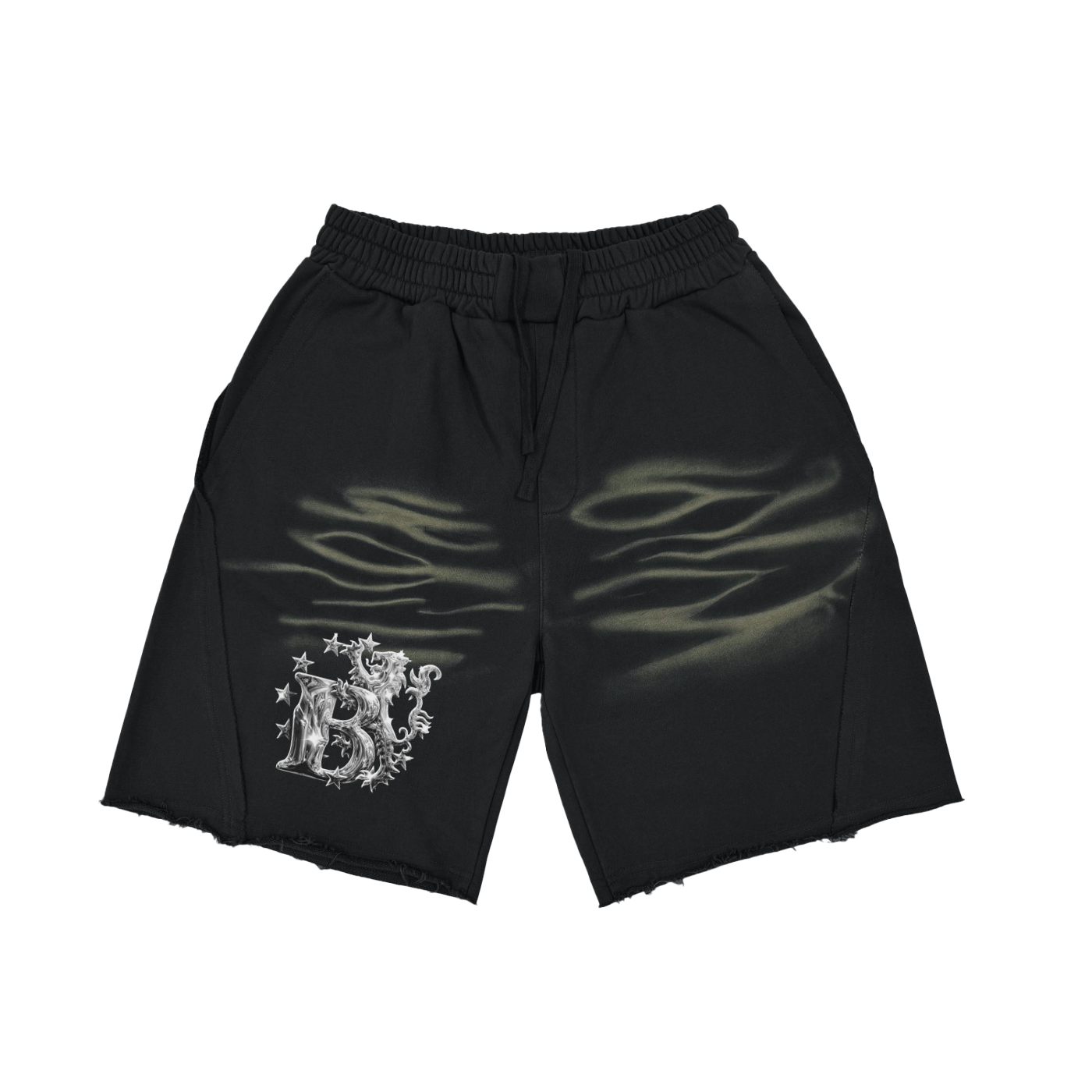 Bomura Inferno Lion Emblem Washed Monogram Shorts
