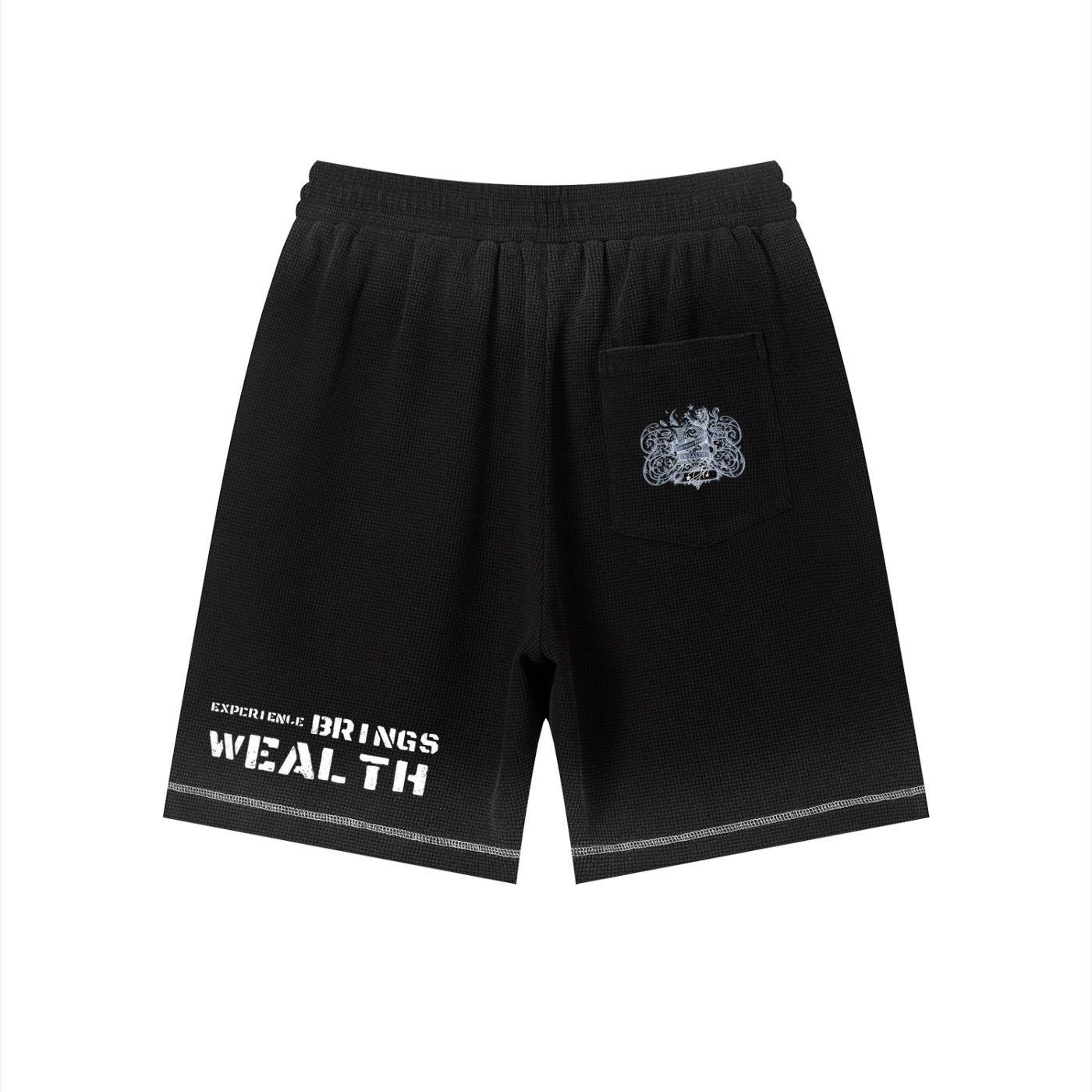 Bomura "Experience Brings Wealth" Lion Crest Contrast Stitch Sunfade Waffle Shorts