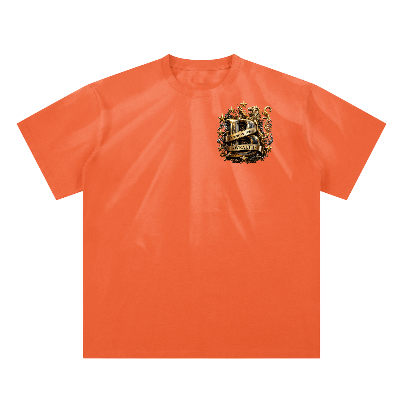 Bomura "Experience Brings Wealth" Gold B Crest Hand-Scrunched Sunfade Tee