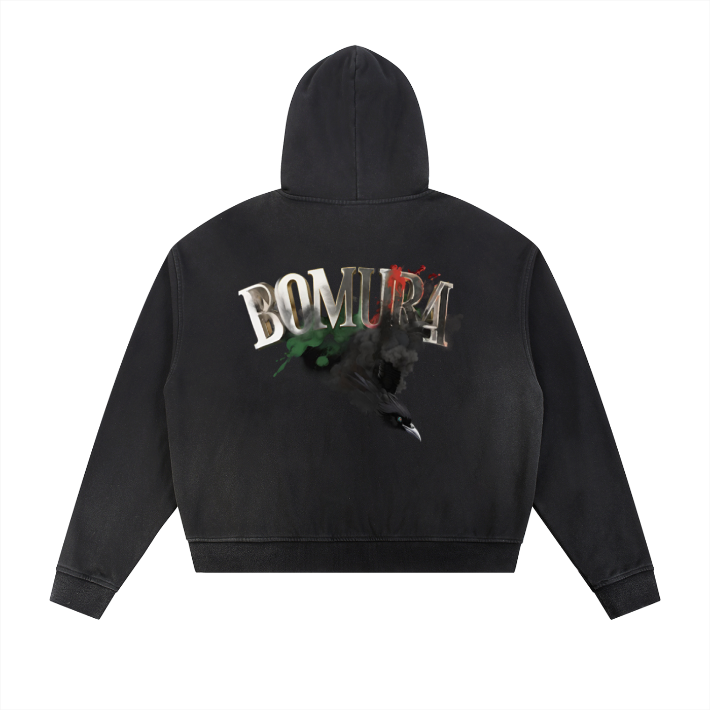 BOMURA Crow Sigil Metal Piece Oversized Zip Hoodie