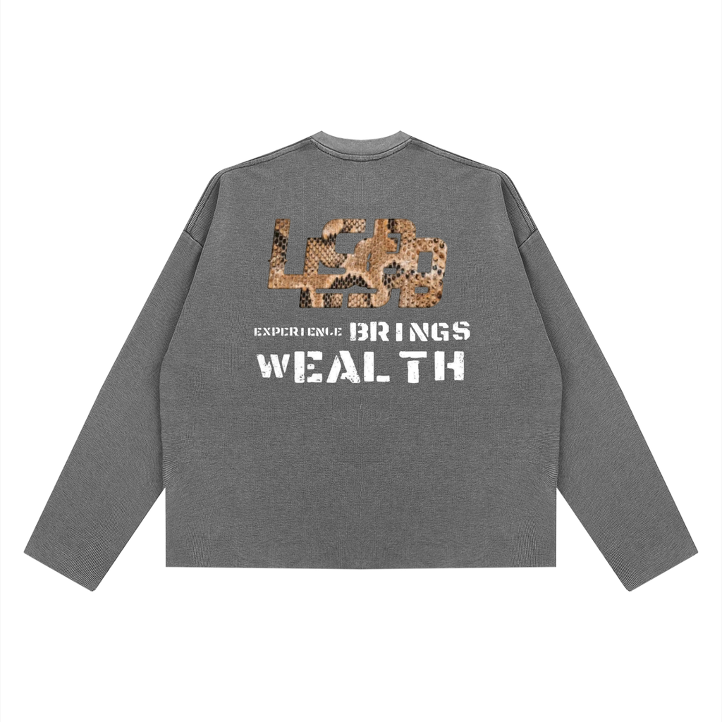 Bomura "Experience Brings Wealth" Snakeskin Waffle Boxy Long Sleeve