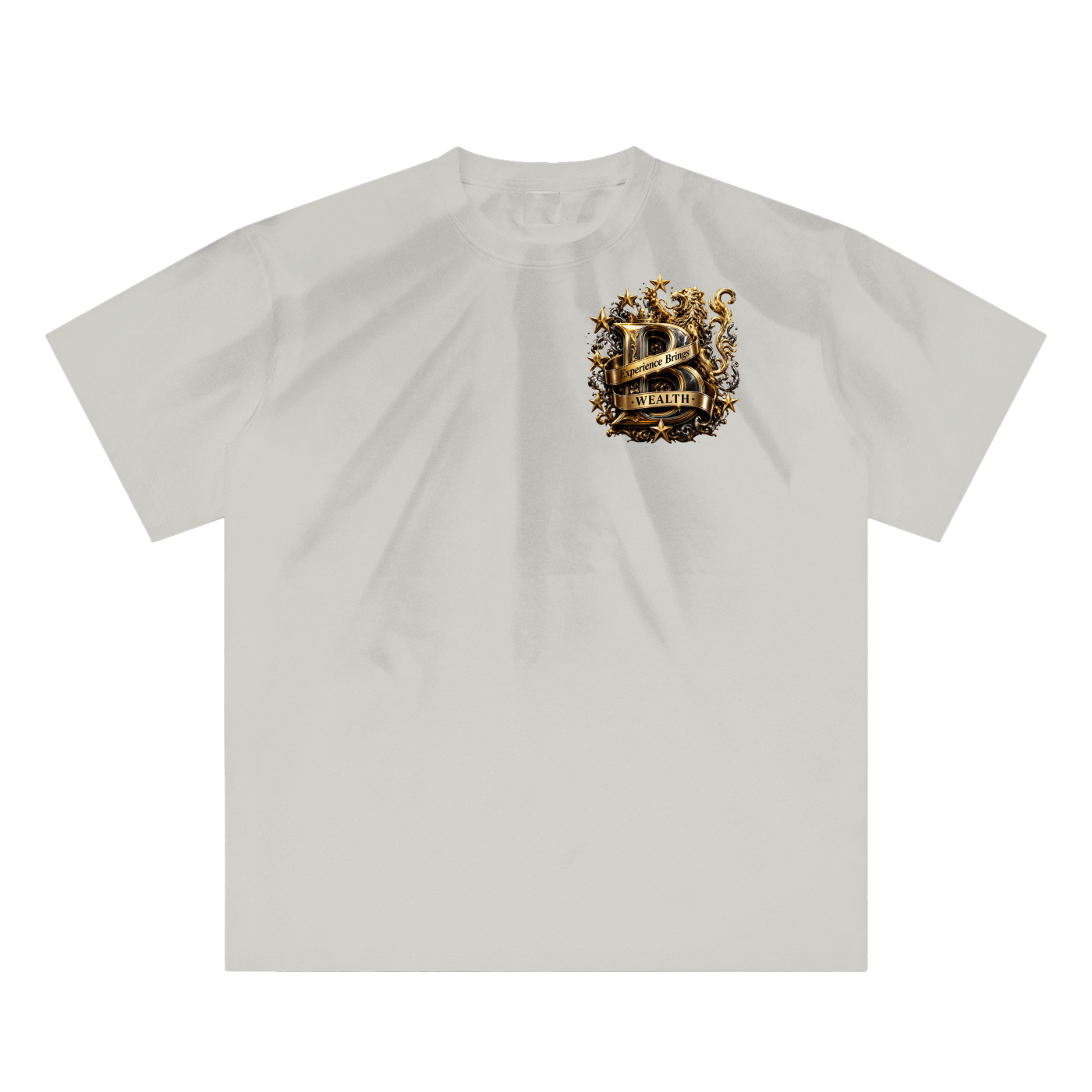 Bomura "Experience Brings Wealth" Gold B Crest Hand-Scrunched Sunfade Tee