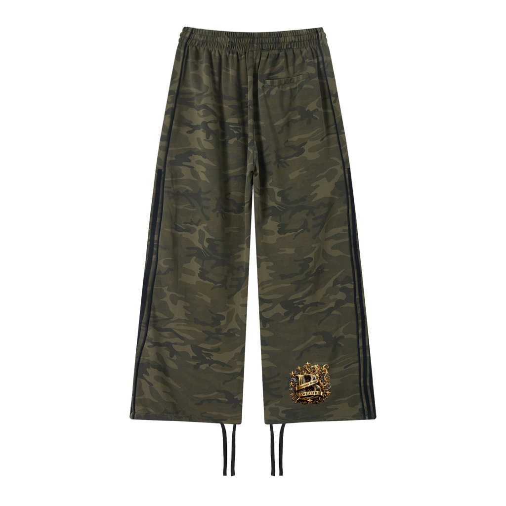 Bomura Gold B Crest All-Over Camo Contrast Panel Wide Leg Sweatpants