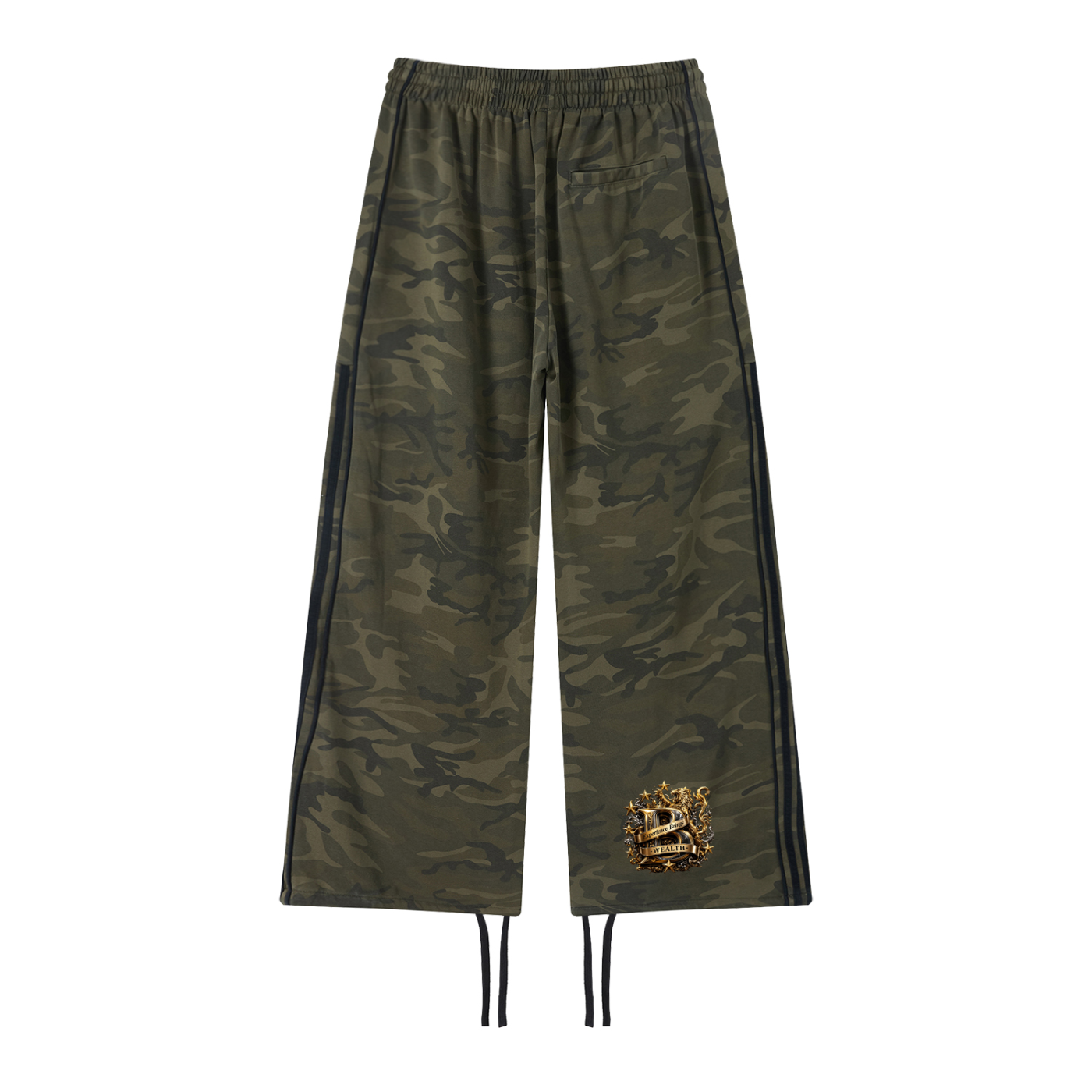 Bomura Gold B Crest All-Over Camo Contrast Panel Wide Leg Sweatpants