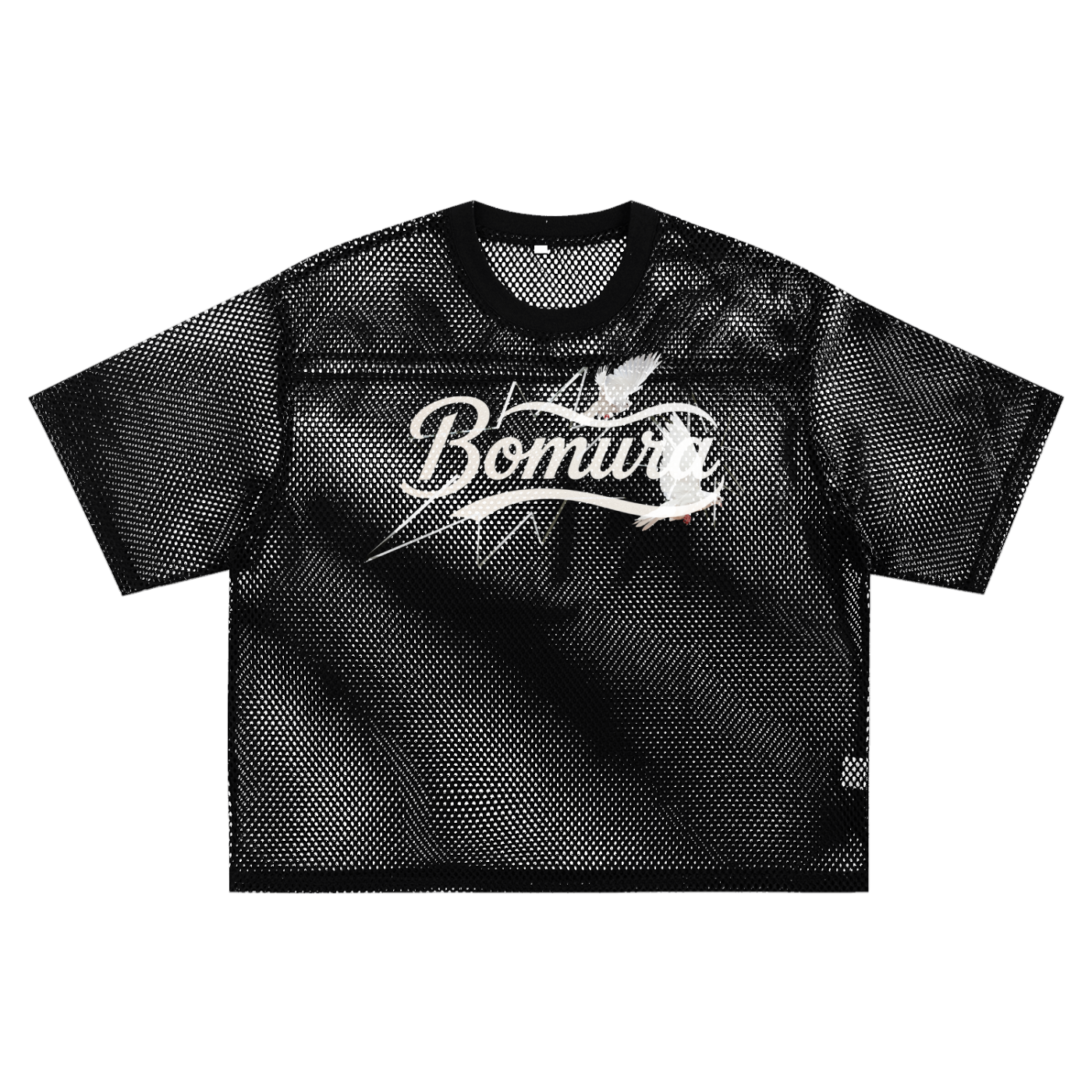 Bomura "Wear the Best Quality" Eagle Script See-Through Mesh Boxy Tee