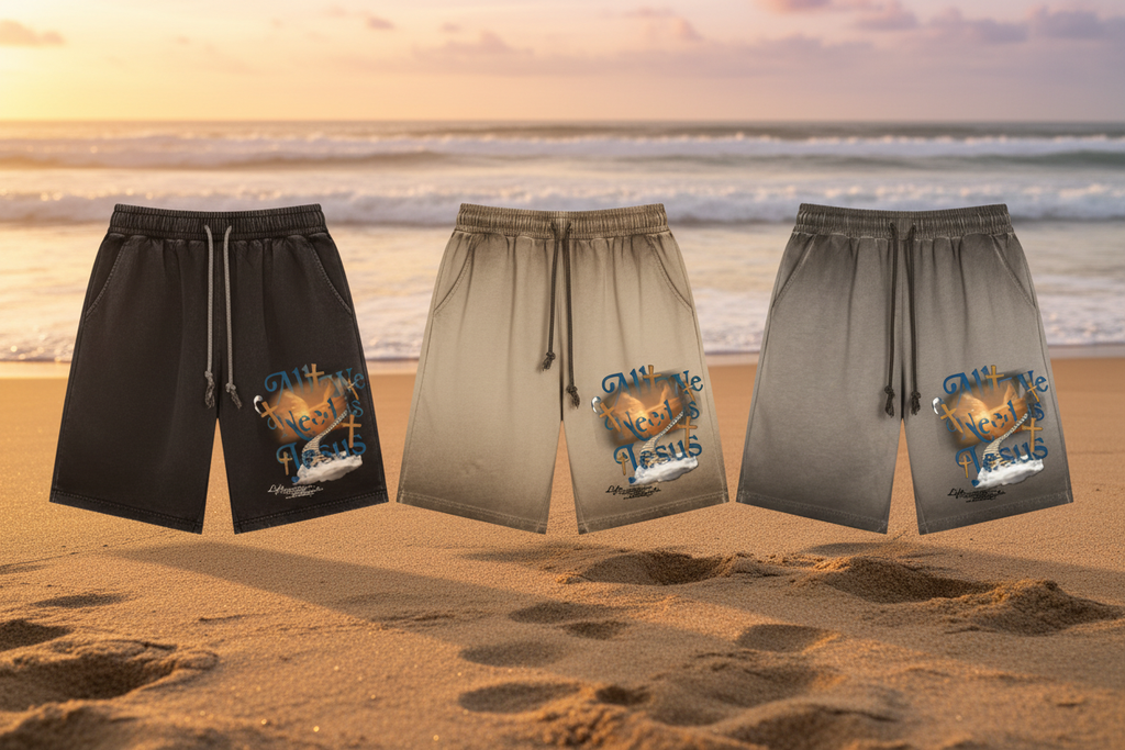 All We Need Is Jesus Shorts - Sunset Beach Editorial