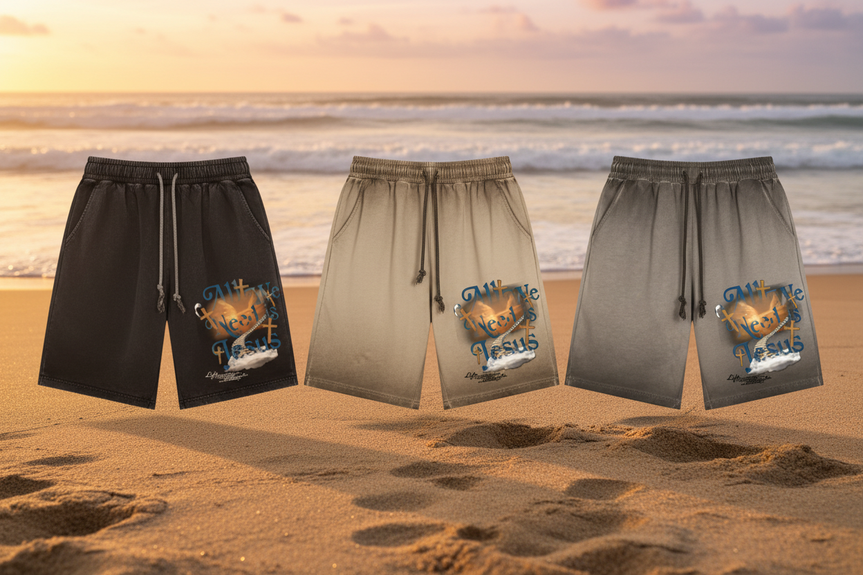 All We Need Is Jesus Shorts - Sunset Beach Editorial