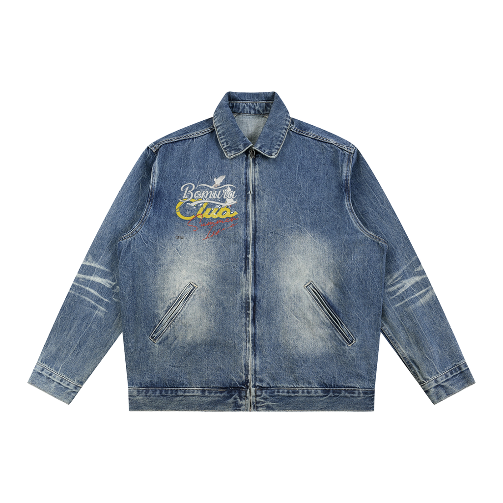 Bomura Edition Vintage Washed Zip Up Denim Jacket