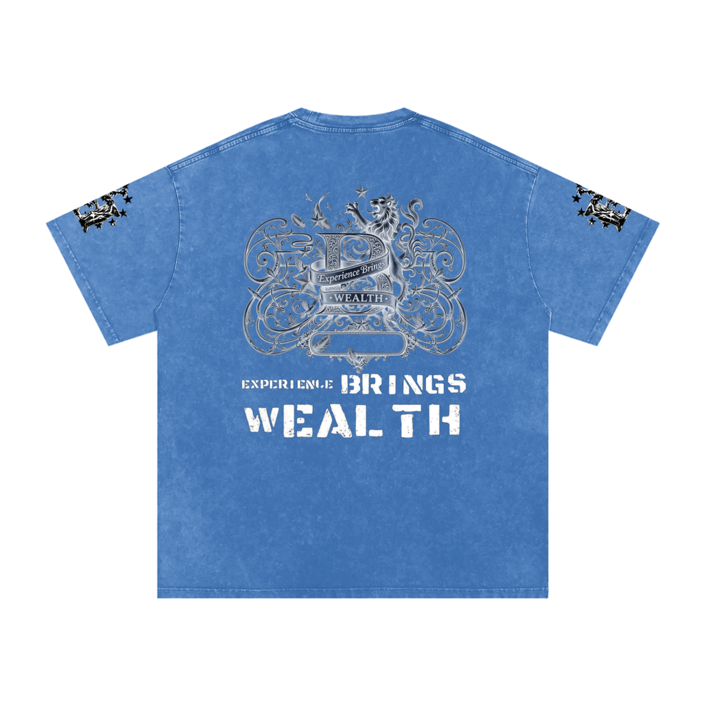 Bomura "Experience Brings Wealth" Lion Crest Snow Wash Oversized Tee