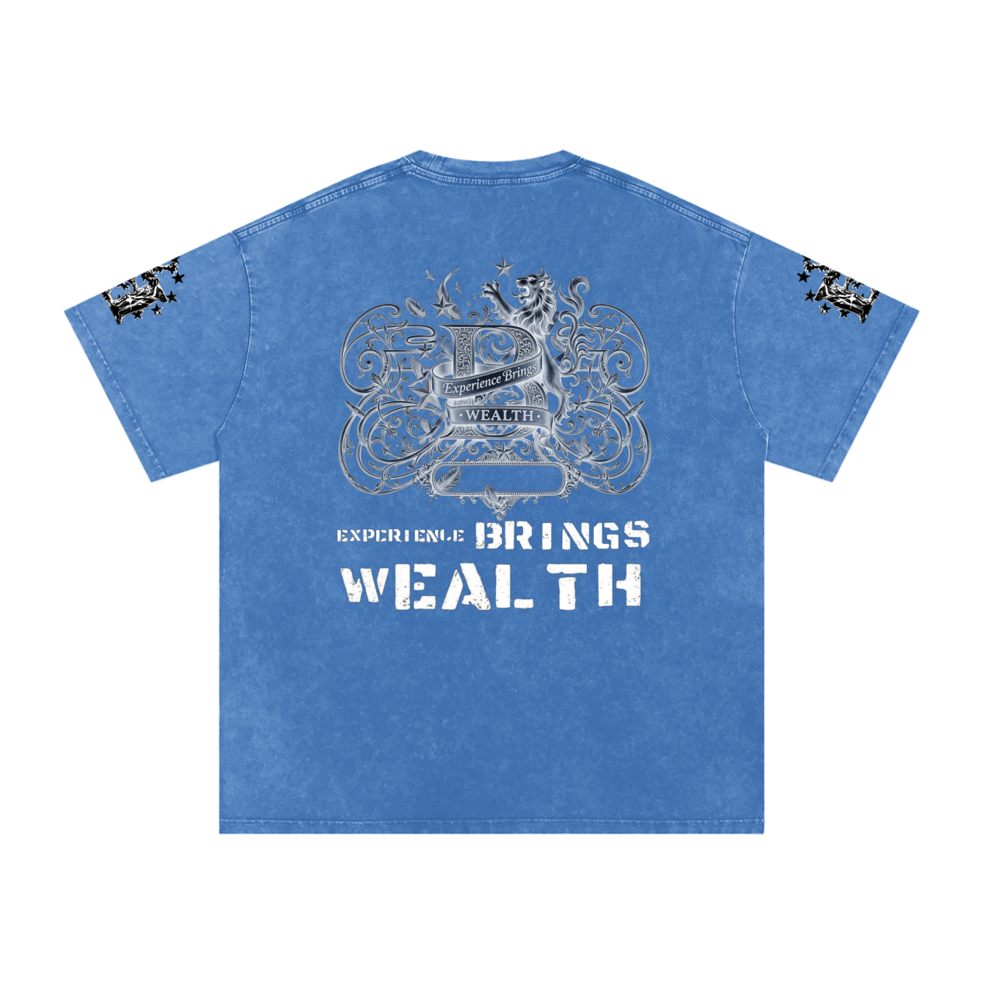Bomura "Experience Brings Wealth" Lion Crest Snow Wash Oversized Tee
