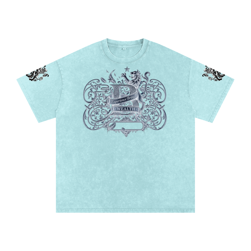 Bomura "Experience Brings Wealth" Lion Crest Snow Wash Oversized Tee