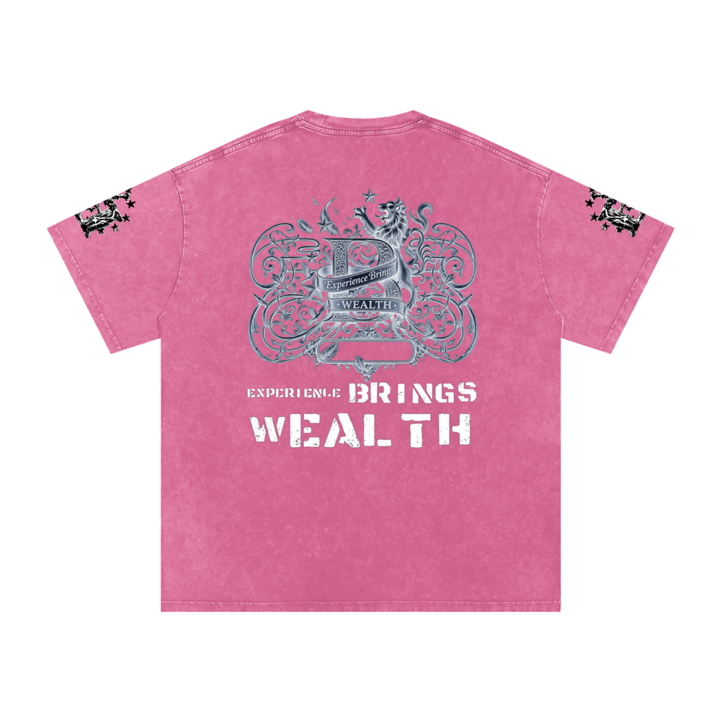 Bomura "Experience Brings Wealth" Lion Crest Snow Wash Oversized Tee