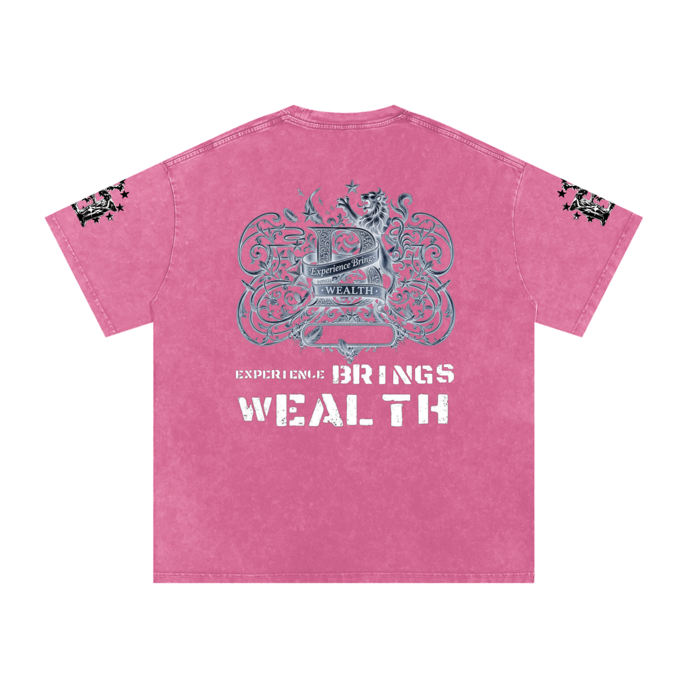 Bomura "Experience Brings Wealth" Lion Crest Snow Wash Oversized Tee