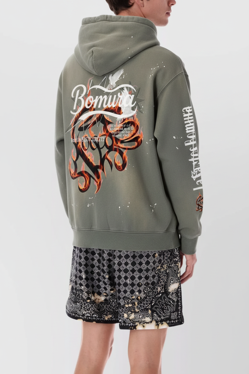 Bomura Heritage Flame Hoodie on Model
