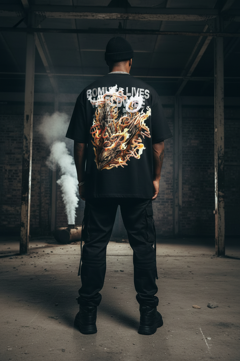 Bomura Inferno Eagle Worldwide Tee — Back Editorial