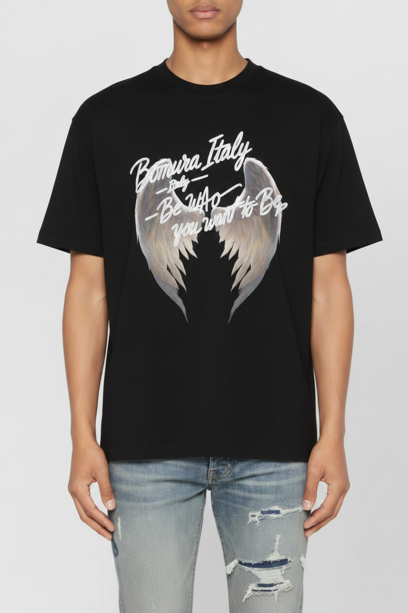 Bomura Italy Angel Freedom Wings Tee on Model