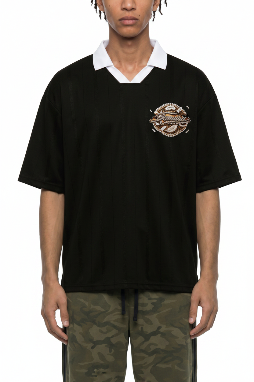 Bomura Medallion "Calcio" Striped Boxy Jersey on Model