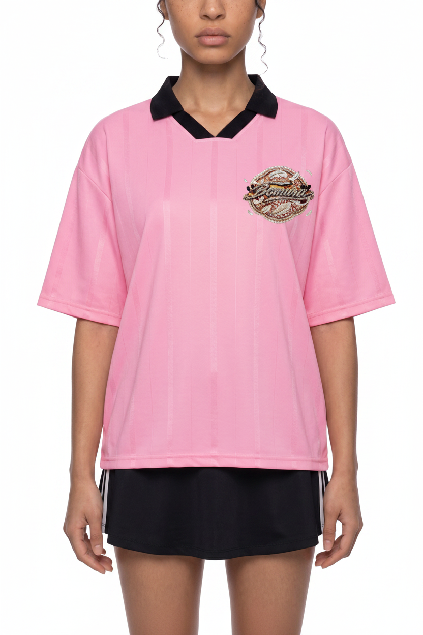 Bomura Medallion "Calcio" Striped Boxy Jersey on Model