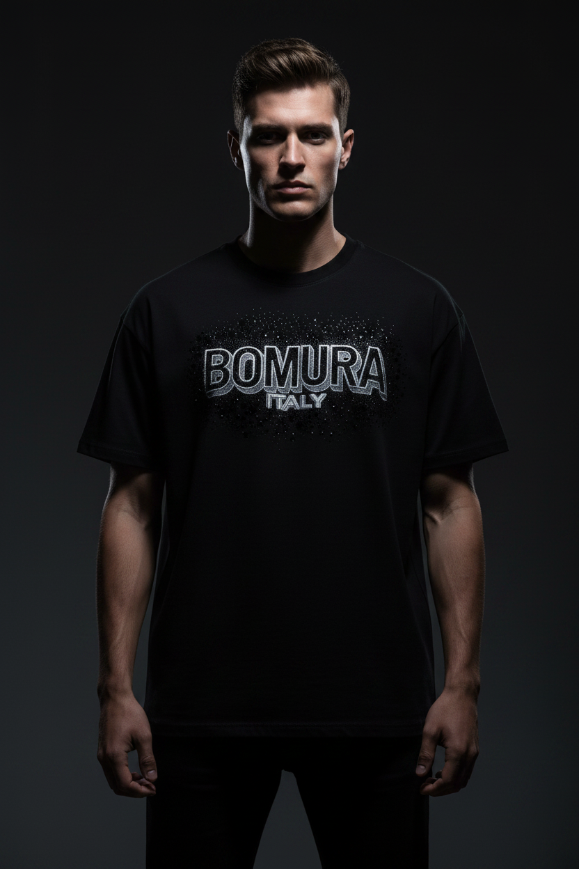Bomura Mens Italy Nebula Diamond Crystal Oversized Tee - Male Model